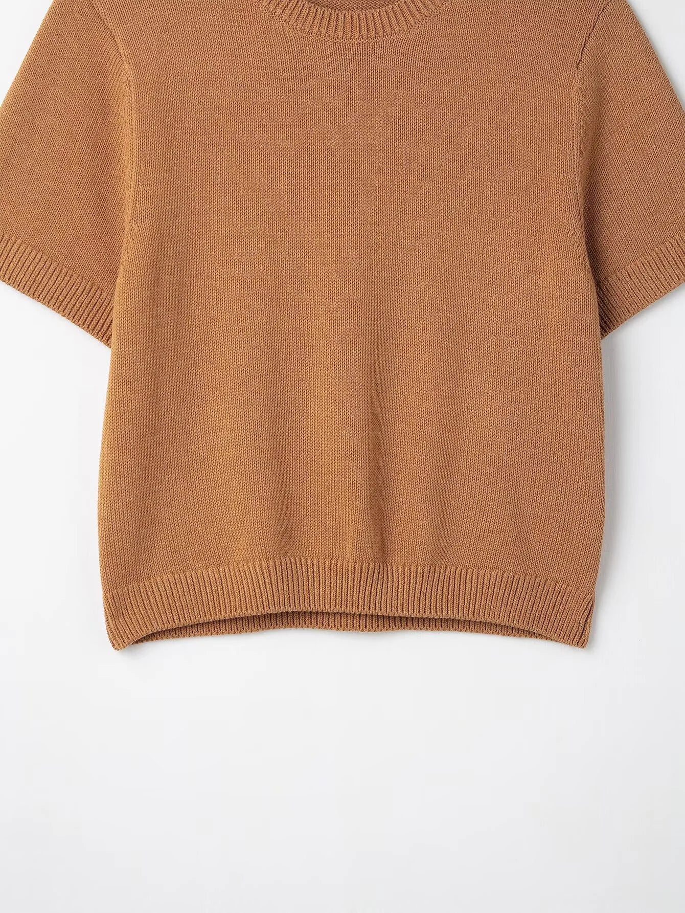 2025 Spring New Product Women's Short Sleeve Simple And Versatile Fashion Commuter Flat Needle Knitted Hoodie Top