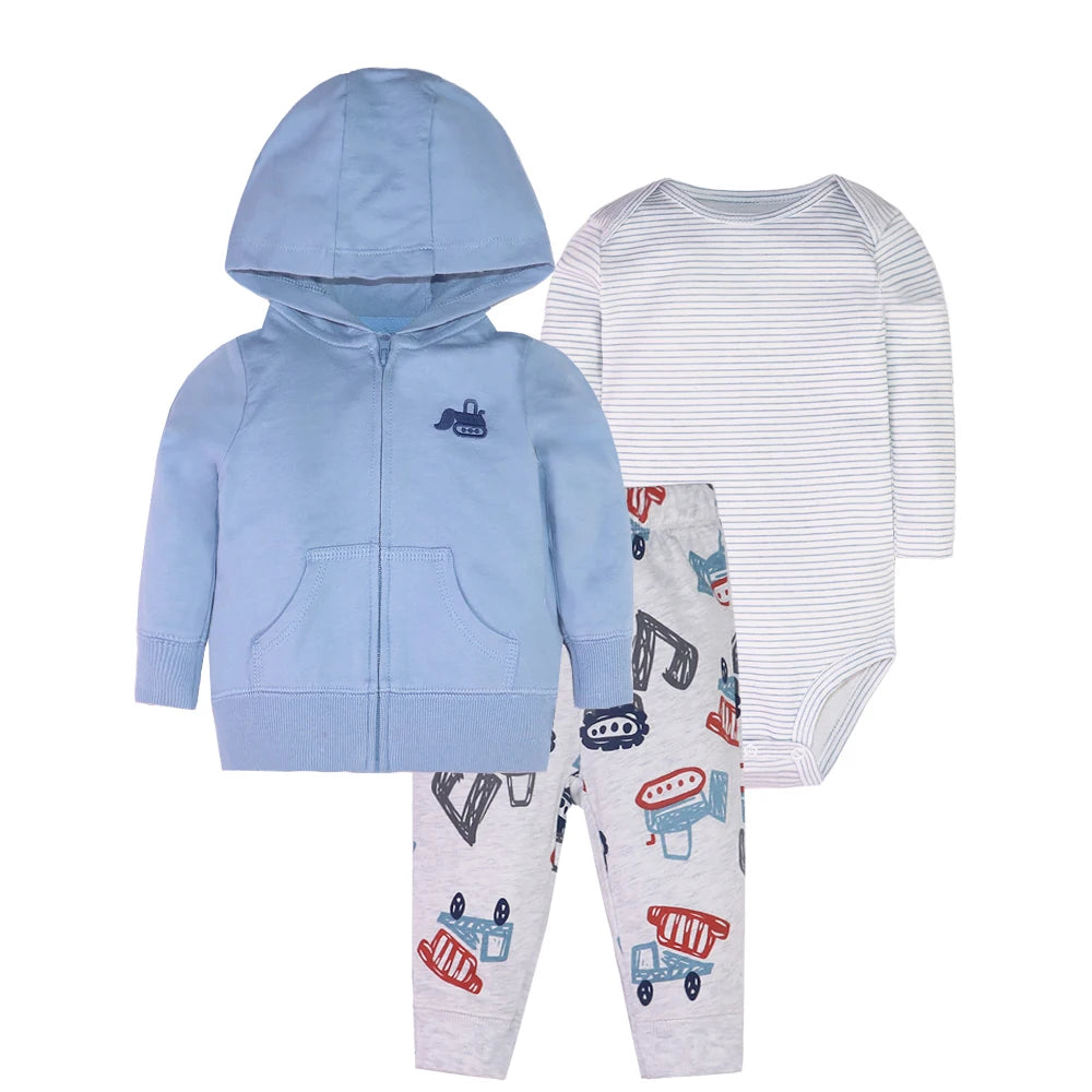 2025 New Spring Autumn Baby Set 3Pcs Baby Boy Outfit +Bodysuit + Pants Newborn Clothing Sets  Infant Costume Cotton 0-24M