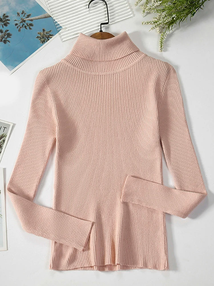 JMPRS Turtleneck Sweater Women Fashion Simple Winter Pullover Jumper High Elastic Knitted Fall Female Basic Tops Casual Blouse