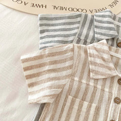 Baby Boys Rompers Striped Jumpsuits Turn Down Collar Toddler Boys Summer Clothing