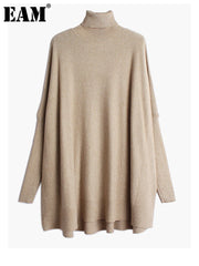 [EAM] Big Size Knitting Sweater Loose Fit  Turtleneck Long Sleeve Women Pullovers New Fashion Tide Spring Autumn 2025 19A-a43