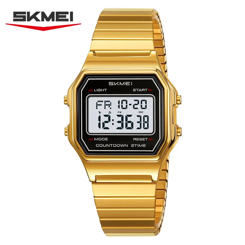 SKMEI 2465 Digital Watch for Men Stainless Steel Waterproof Luxury Electronic Mens Wristwatches LED Display Sport Reloj Hombre