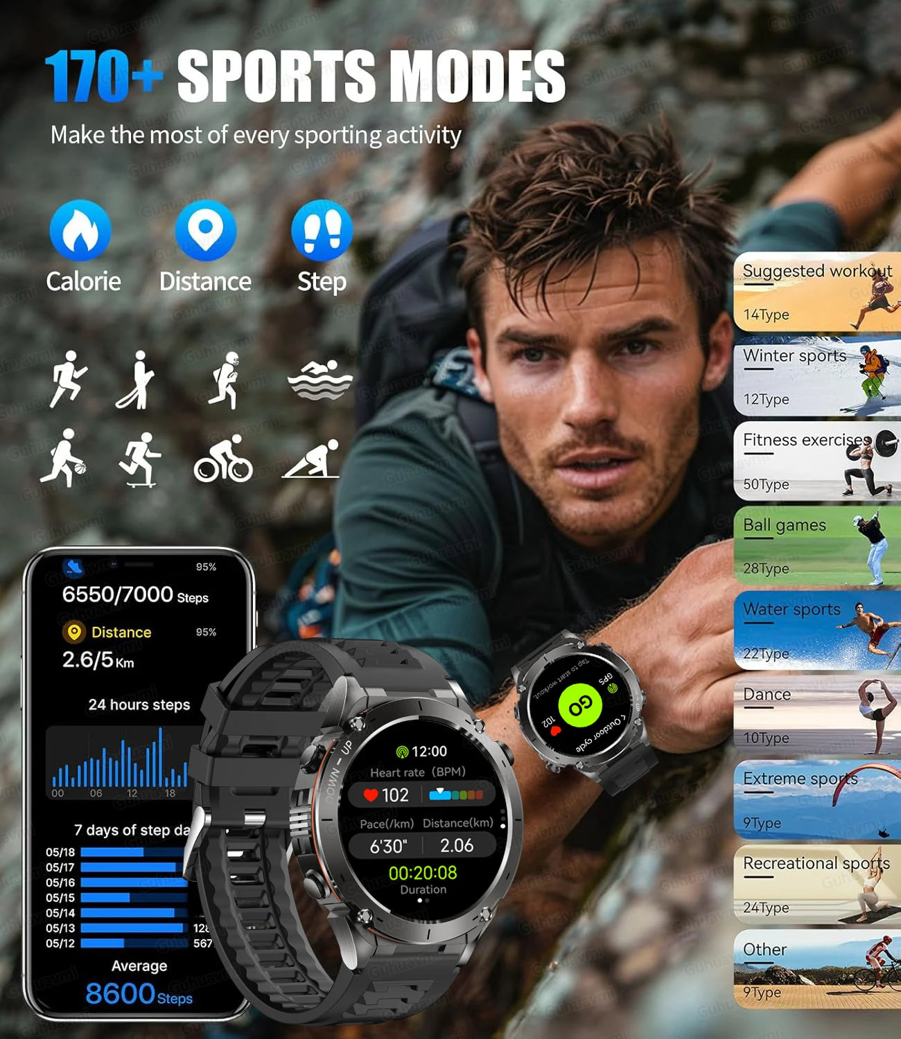 2025New Outdoor T-Rex 3 Ultra GPS Smart Watches Men 5ATM Waterproof Compass Flashlight Military Sports Trackr Smartwatch Women