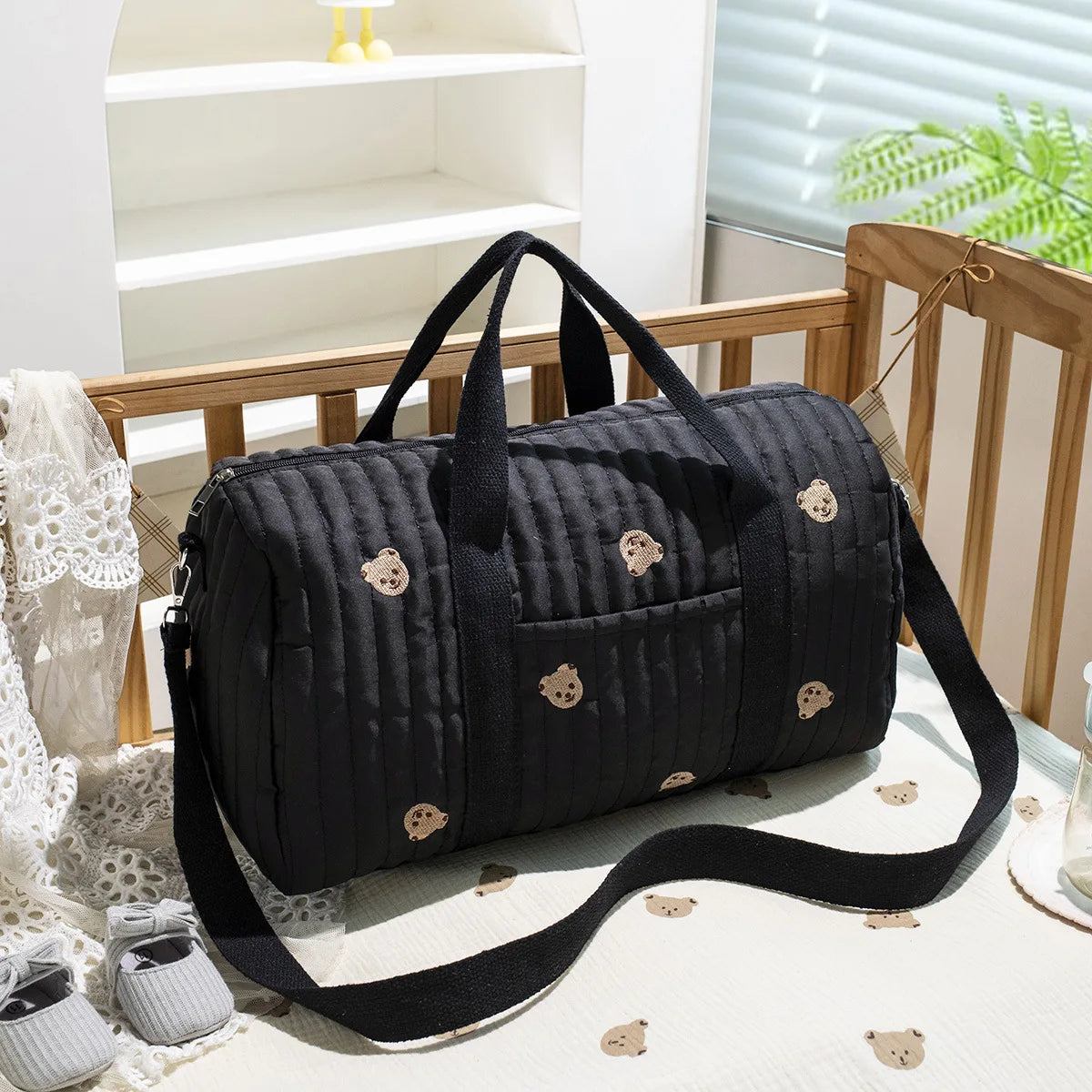 Ins Baby Diaper Bags Embroidered Nappy Organizer Messenger Bag Cute Cartoon Shoulder Bag with Zipper Luggage ToteBag for Travel