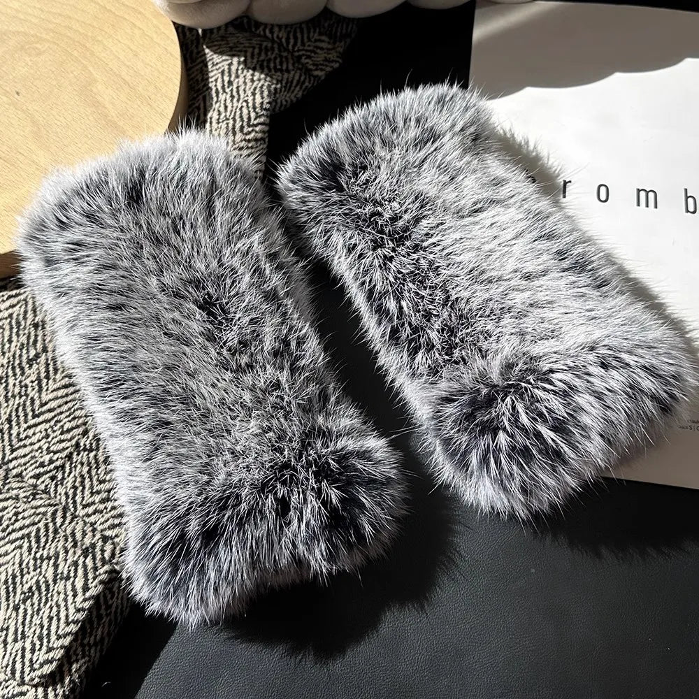 Hot Sale Winter Real Fur Golve Women Outdoor Warm 100% Natural Rabbit Fur Gloves Knit Thick Natural Soft Real Rabbit Fur Mittens