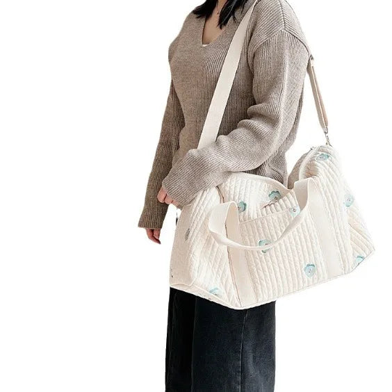 Ins Baby Diaper Bags Embroidered Nappy Organizer Messenger Bag Cute Cartoon Shoulder Bag with Zipper Luggage ToteBag for Travel