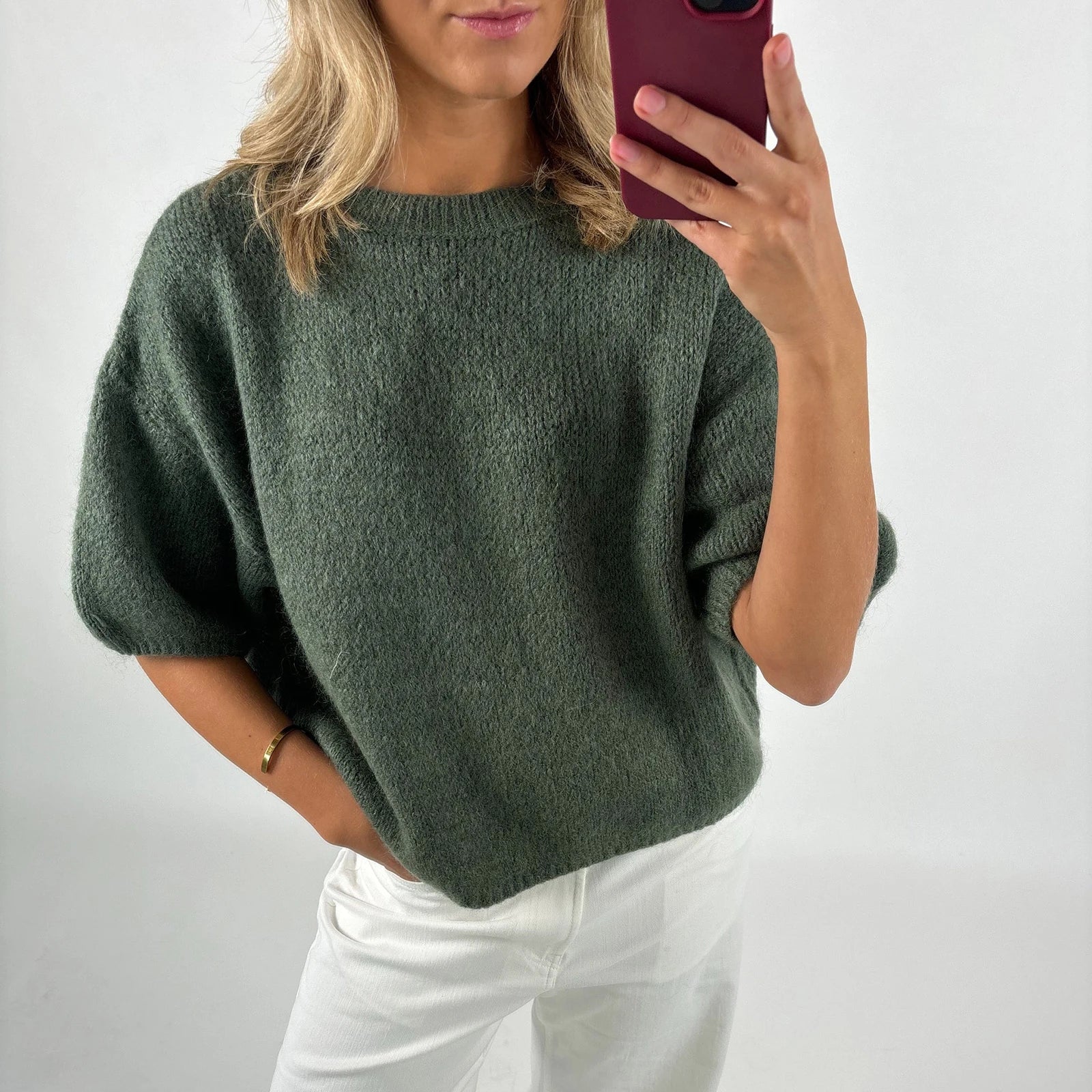 Imcute Women's Casual Sweaters Short Sleeve O Neck Knit Crop Tops Y2k Girls Pullover Shirts Knitwear Vintage Streetwear