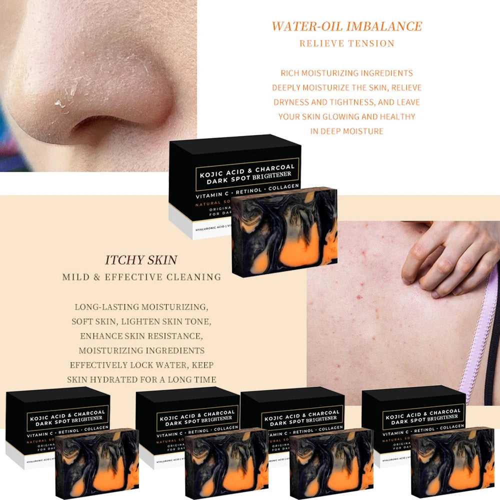 1/2/4/6Pcs Bamboo Charcoal Soap Natural Organic Activated Carbon Kojic Acid Handmade Soap for Blackhead Removal and Moisturizing