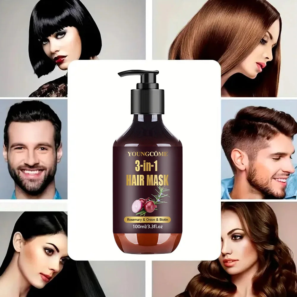 Organic Hair Mask with Rosemary, Onion Biotin 3-in-1 Natural Treatment Nourish Reduce Hair Loss Anti-Breakage Hair Products100ml