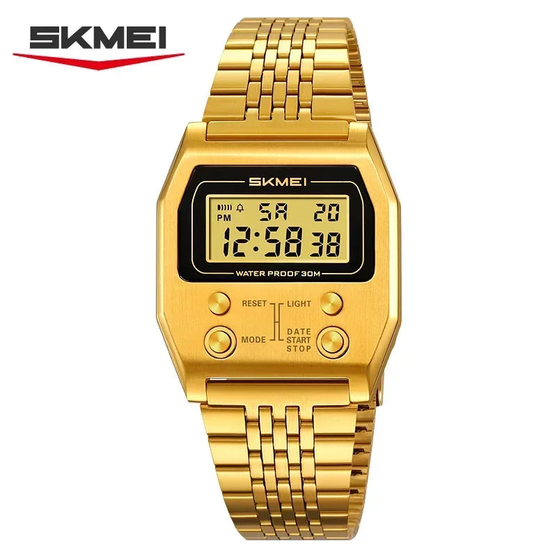SKMEI 2460 Wristwatches Reloj Hombre Waterproof Digital Watch for Men Stainless Steel Sport Luxury Retro LED Electronic Mens