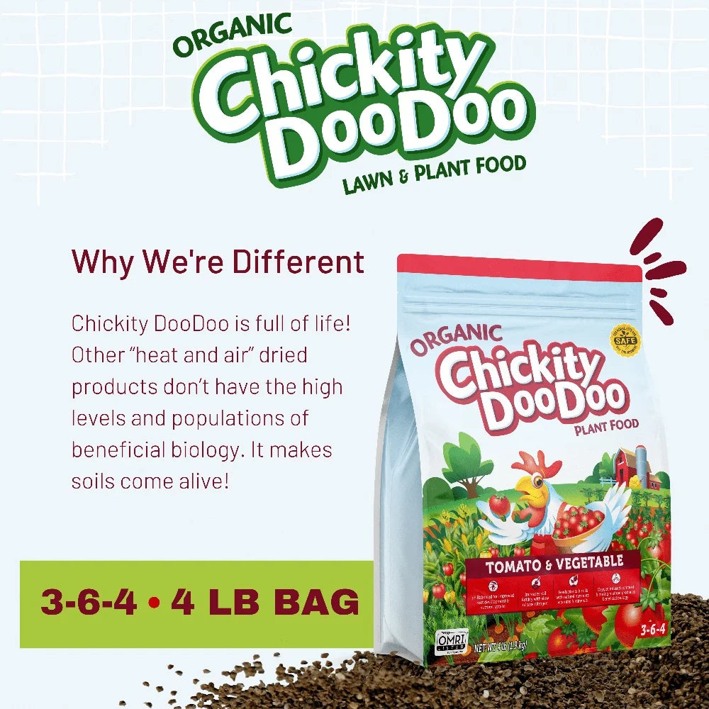 Organic Tomato Vegetable Fertilizer 4lbs 360sqft Compost Chicken Manure Plant Food Natural Nutrients Healthy Garden Low Odor