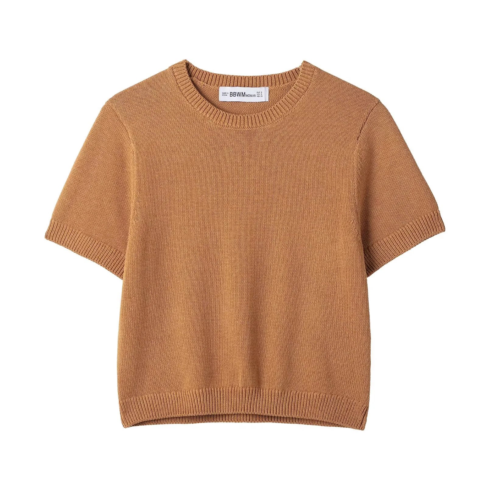 2025 Spring New Product Women's Short Sleeve Simple And Versatile Fashion Commuter Flat Needle Knitted Hoodie Top