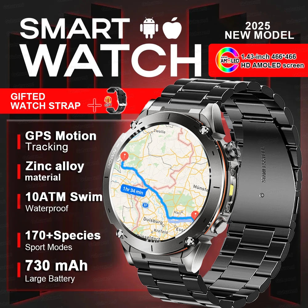 2025New Outdoor T-Rex 3 Ultra GPS Smart Watches Men 5ATM Waterproof Compass Flashlight Military Sports Trackr Smartwatch Women
