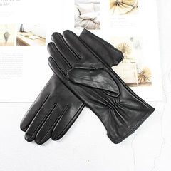 Women's Sheepskin Gloves Fashion Color Leather Simple Style Wool Lining Spring and Autumn Warmth Finger Gloves
