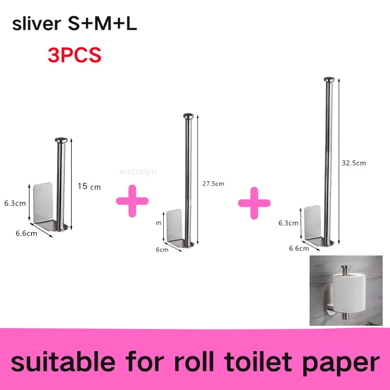 Stainless Steel Paper Towel Holder Self Adhesive Toilet Roll Paper Holder No Punching Kitchen Bathroom Lengthen Storage Rack