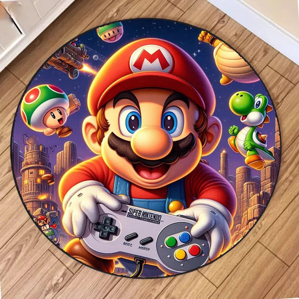 MINISO Apanese Anime Super Mario Carpet Floor Mat Crawling Soft Rug Children Game Round Non-slip Rugs Home Bedroom Decoration