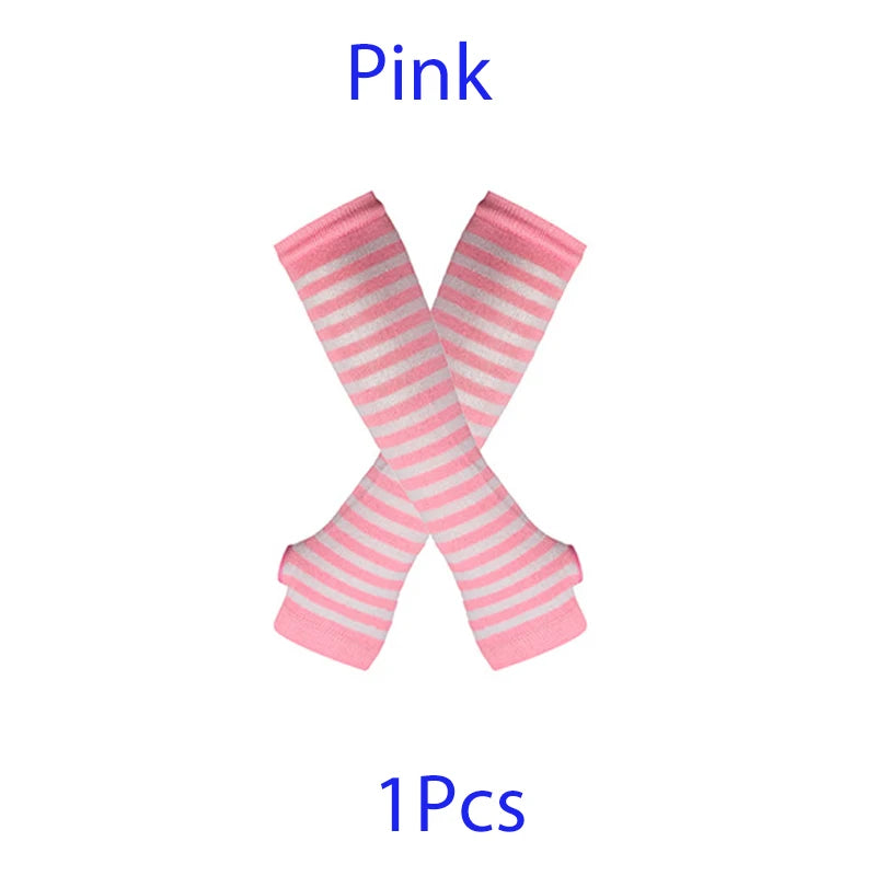 New Winter Warm Long Sleeves Gloves for Man Women Fingerless Stripe Hip-Hop Punk Korea Knitted Elbow Mittens Elastic Warmer Arm