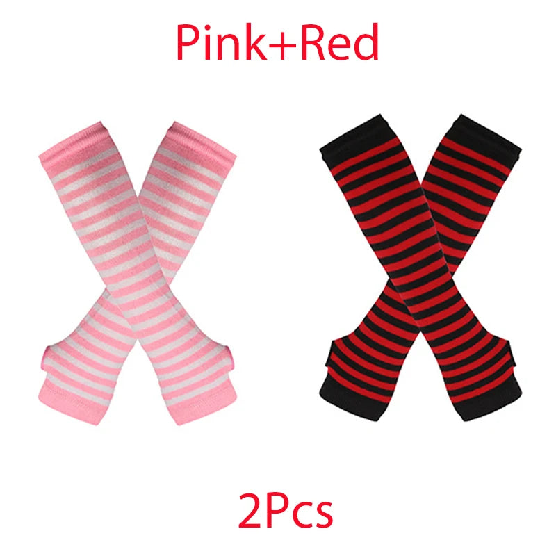 New Winter Warm Long Sleeves Gloves for Man Women Fingerless Stripe Hip-Hop Punk Korea Knitted Elbow Mittens Elastic Warmer Arm