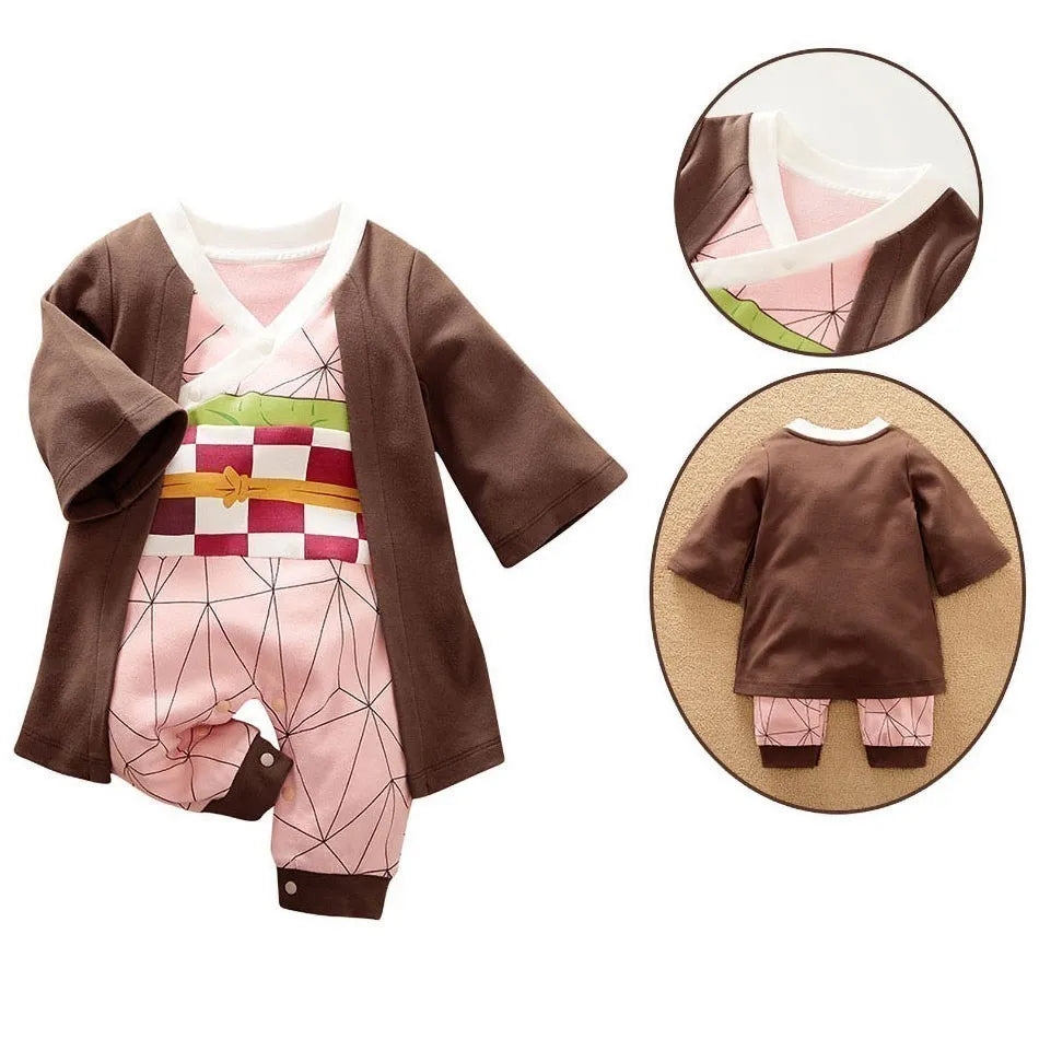 Demon Slayer Costume Baby Clothes Kids Cartoon Anime Romper Boy Girl Chrismats Halloween Baby Cosplay Colthes Children Overalls