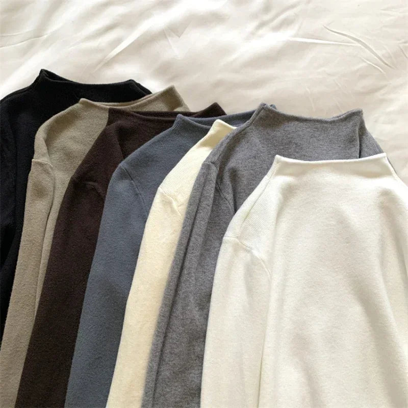 2025 Women Turtleneck Knitted Pullovers Solid Sweater Harajuku Korean Soft Warm Knitwear Autumn Winter Fashion Slim Jumpers Tops