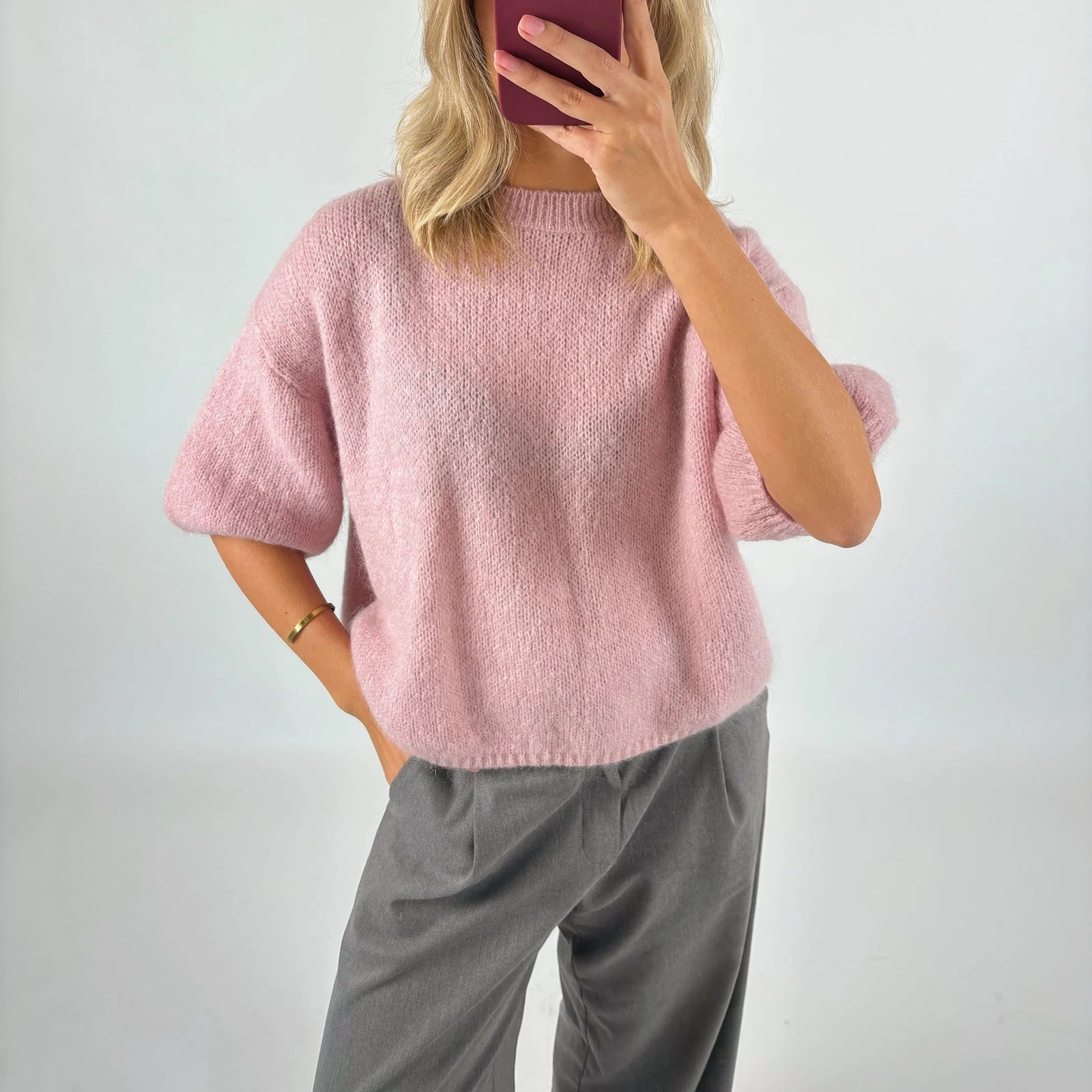 Women's Casual Sweaters Tee Short Sleeve O Neck Knit Crop Tops Y2k Girls Pullover Shirts Knitwear Autumn Vintage Streetwear