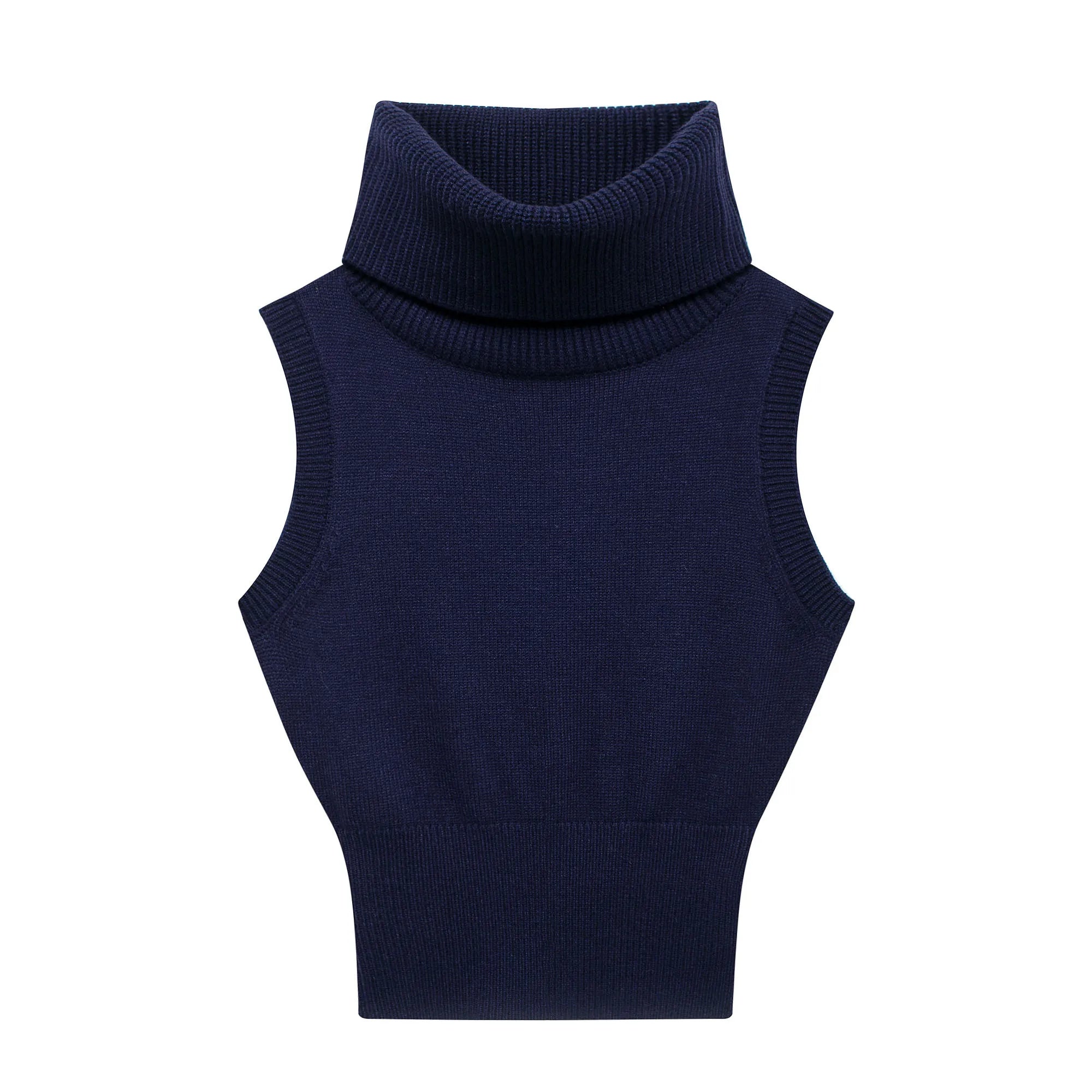 JNLEAOG Faionable Knitted ort Vest for Women Autumn Street Sle Stand Collar Svel Polyester Fiber Pure Color
