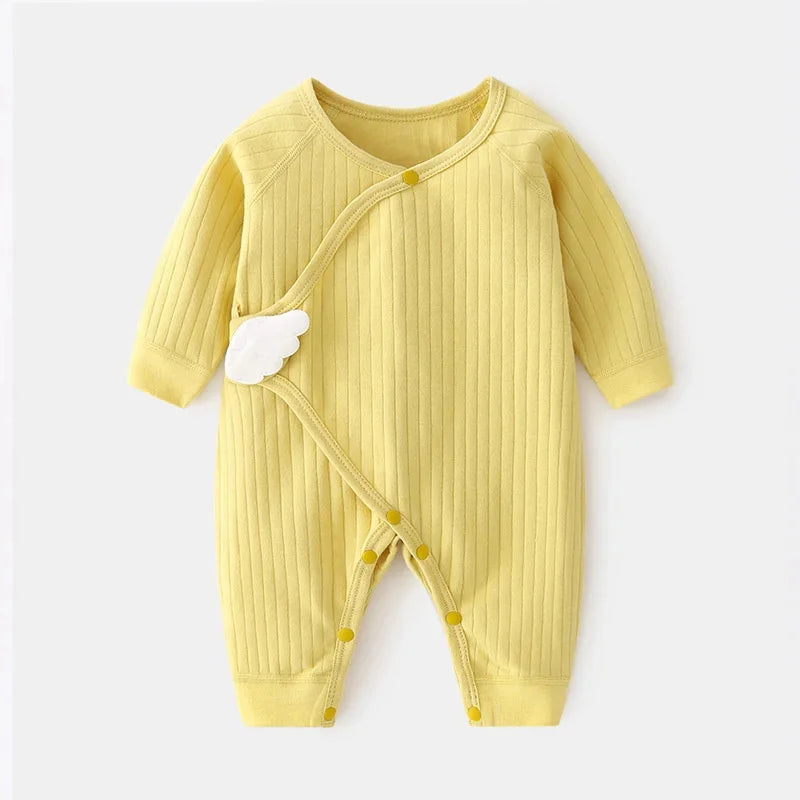 0-6M Baby Girls Boy Rompers Cotton Solid Soft Infant Jumpsuit With Wing Clothes Spring Autumn Newborn Baby Girl Boy Cute Romper