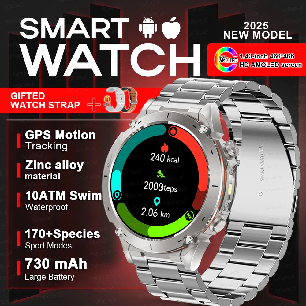 2025New Outdoor T-Rex 3 Ultra GPS Smart Watches Men 5ATM Waterproof Compass Flashlight Military Sports Trackr Smartwatch Women