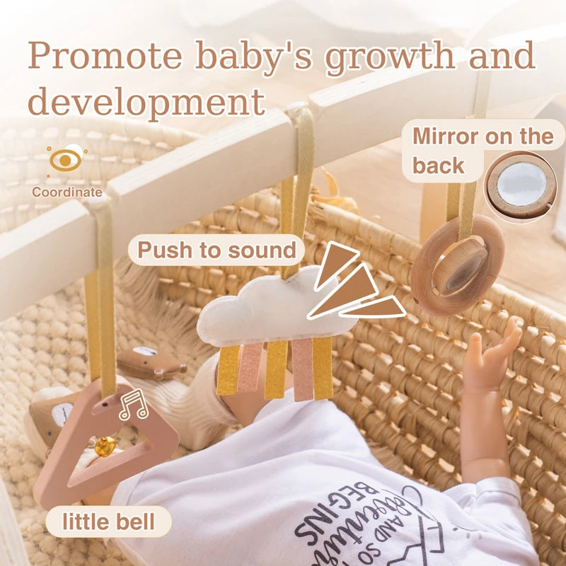 Newborn Gym Pendant Toys Wooden Mobile Crib Hanging Rattle Teether Baby Sensory Toys For Stroller Gym Activity Product Gifts
