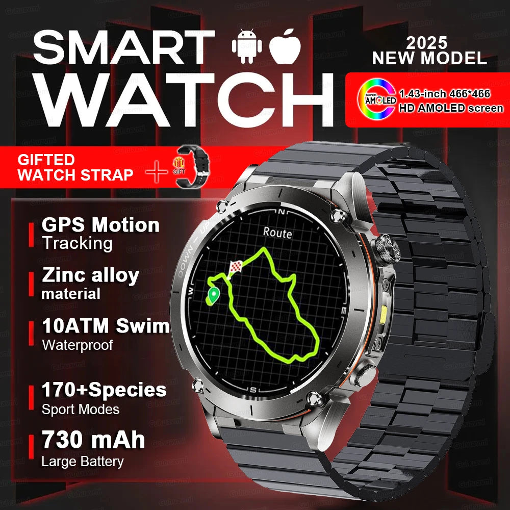2025New Outdoor T-Rex 3 Ultra GPS Smart Watches Men 5ATM Waterproof Compass Flashlight Military Sports Trackr Smartwatch Women