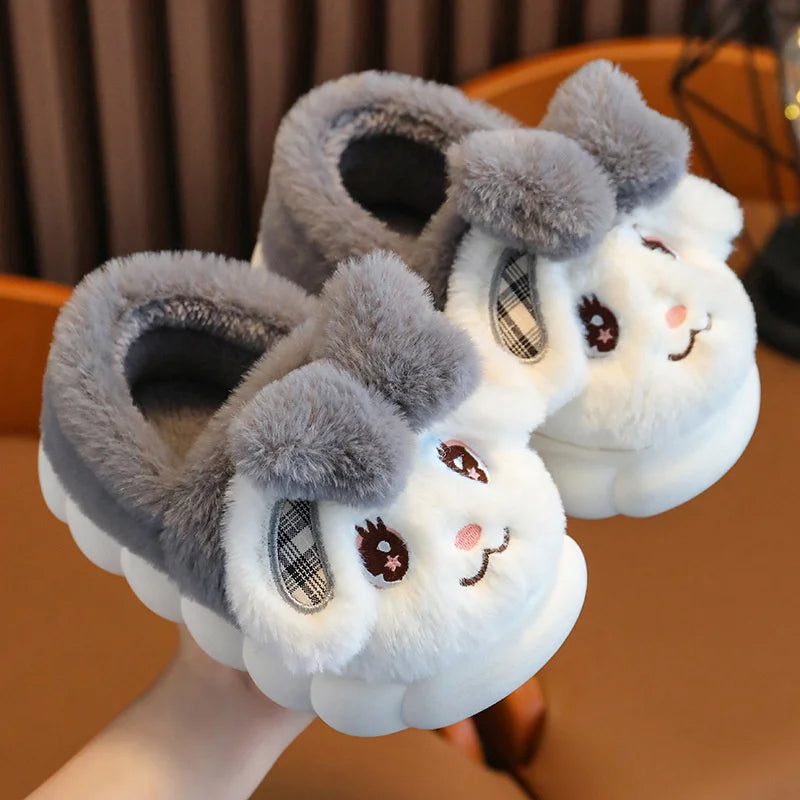 Winter Children Cotton Slippers Girl Boy Kids Cute Thick Fleece Fur Slippers Warm Soft Non-Slip Baby Shoes