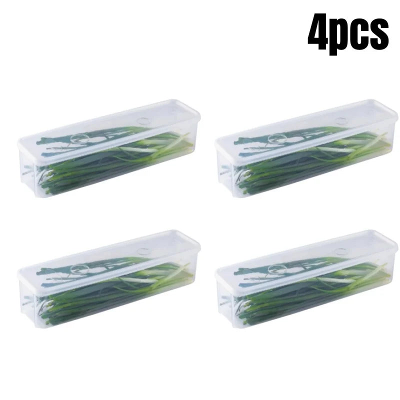 1/2/4Pcs Refrigerator Storage Boxes With Lid Plastic Fresh Keeping Box Kitchen Scallions Cilantro Eggs Noodles Sealed Container