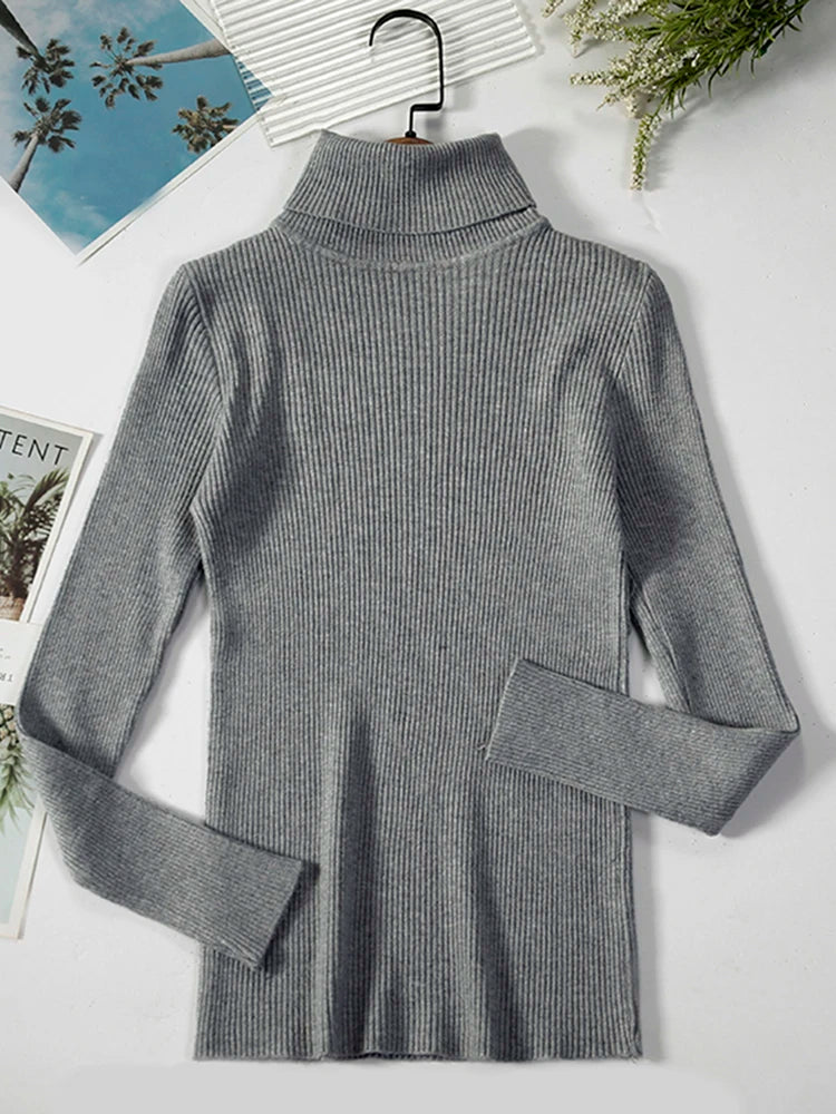 JMPRS Turtleneck Sweater Women Fashion Simple Winter Pullover Jumper High Elastic Knitted Fall Female Basic Tops Casual Blouse