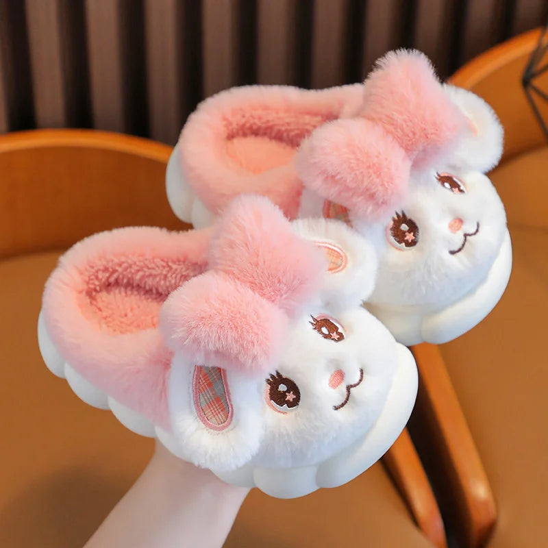 Winter Children Cotton Slippers Girl Boy Kids Cute Thick Fleece Fur Slippers Warm Soft Non-Slip Baby Shoes