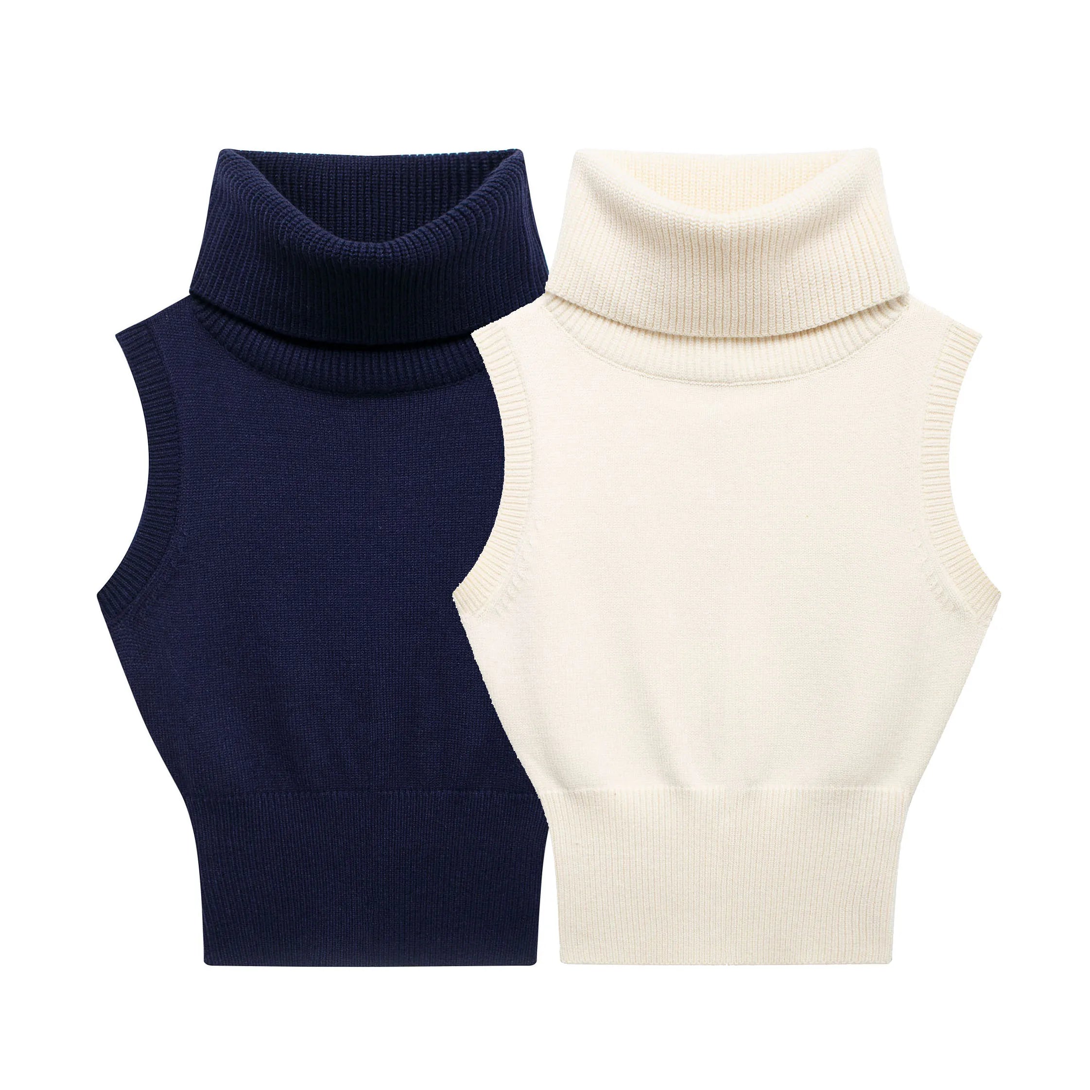 JNLEAOG Faionable Knitted ort Vest for Women Autumn Street Sle Stand Collar Svel Polyester Fiber Pure Color