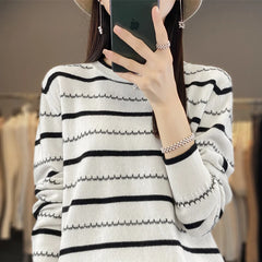 Spring Women's Pullover Sweater Striped Two-Color Sweater Long Sleeve Crewneck New 100% Cotton Pullover Sweater For Women-SMY251