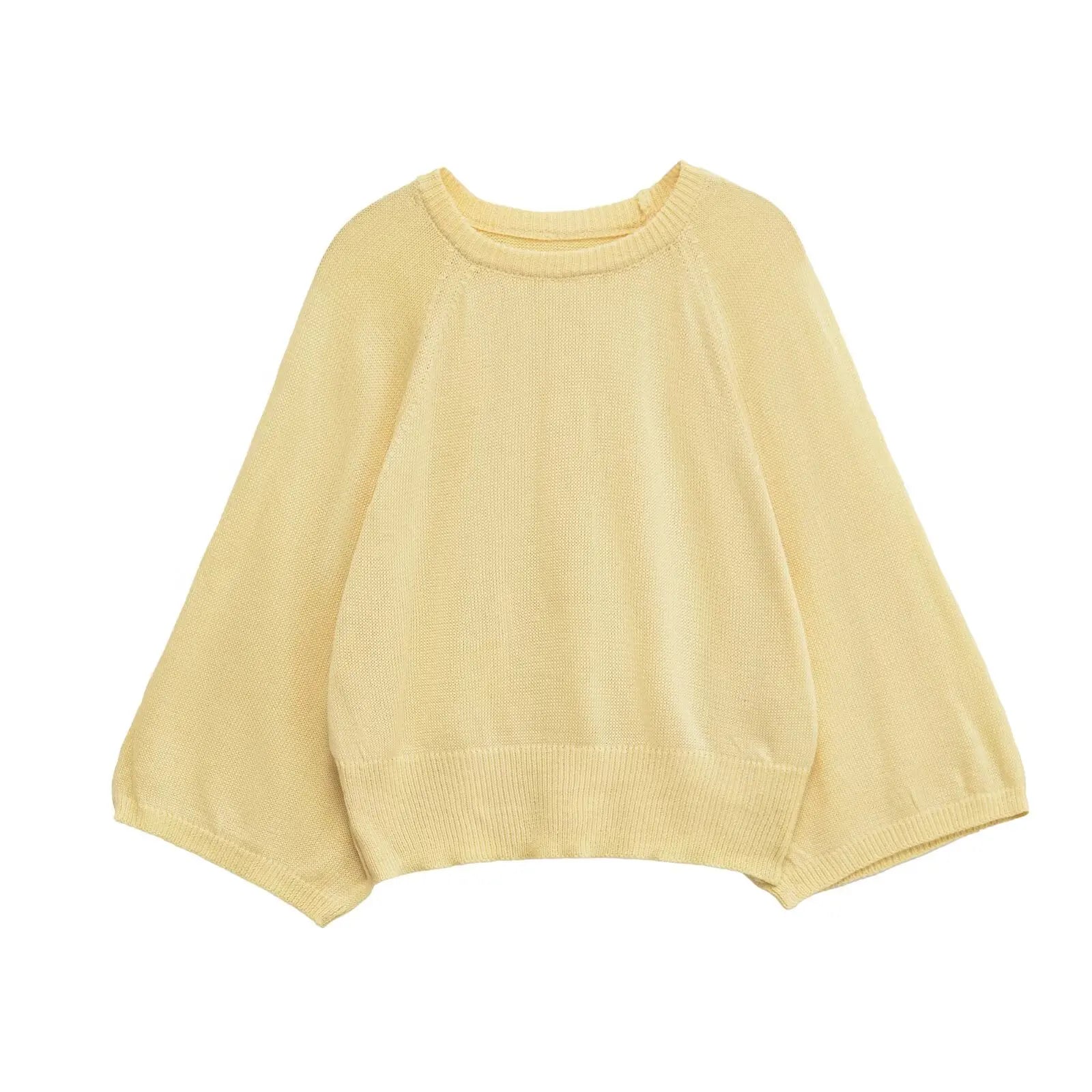 MYST&ZA2025 new summer women's casual fashion trendy round neck wide sleeve comfortable knitted sweater top