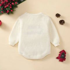 0-18M Newborn Baby Girl Boy Christmas Sweater Romper Letter Embroidery Long Sleeve Crew Neck Knit Bubble Jumpsuit