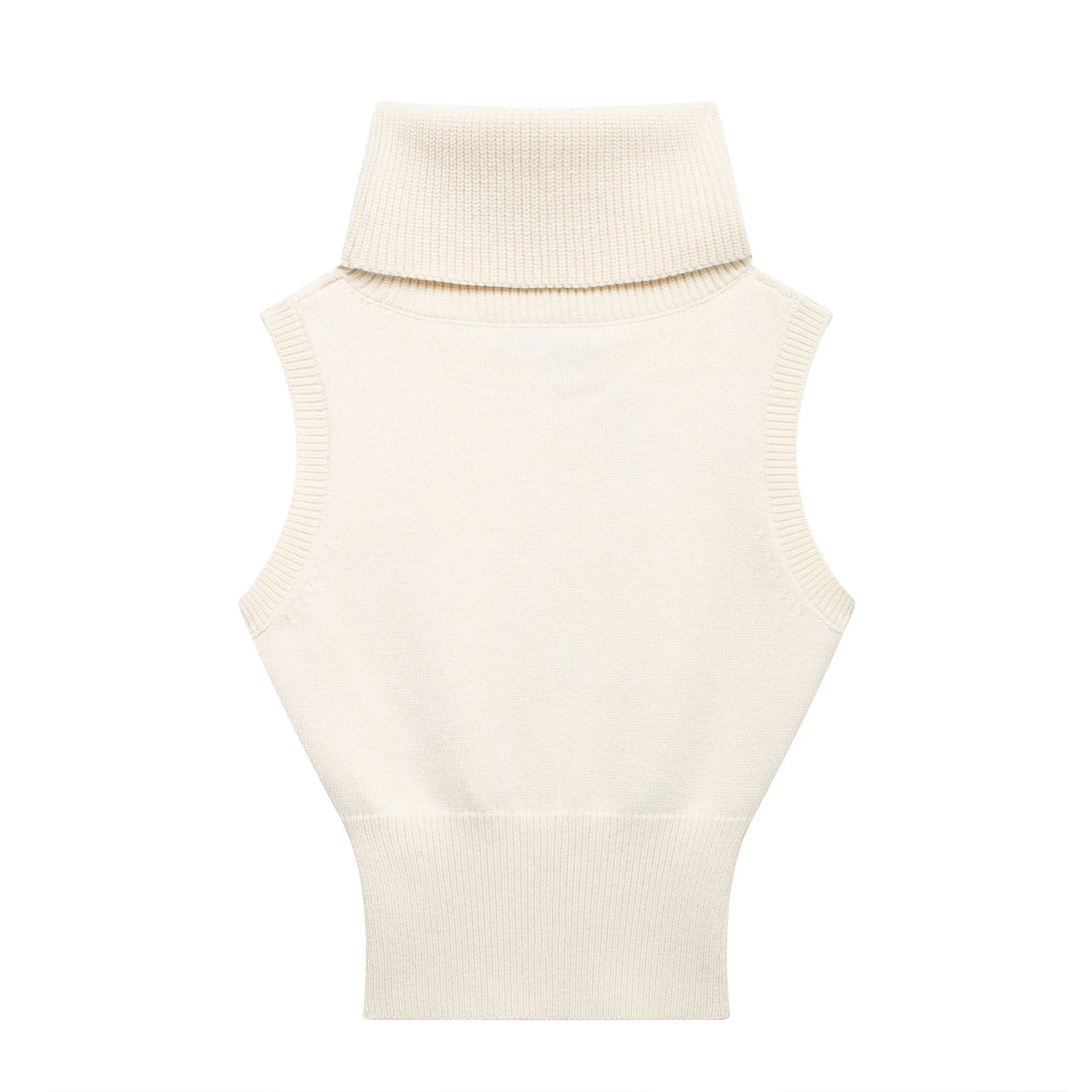 JNLEAOG Faionable Knitted ort Vest for Women Autumn Street Sle Stand Collar Svel Polyester Fiber Pure Color