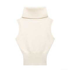 JNLEAOG Faionable Knitted ort Vest for Women Autumn Street Sle Stand Collar Svel Polyester Fiber Pure Color