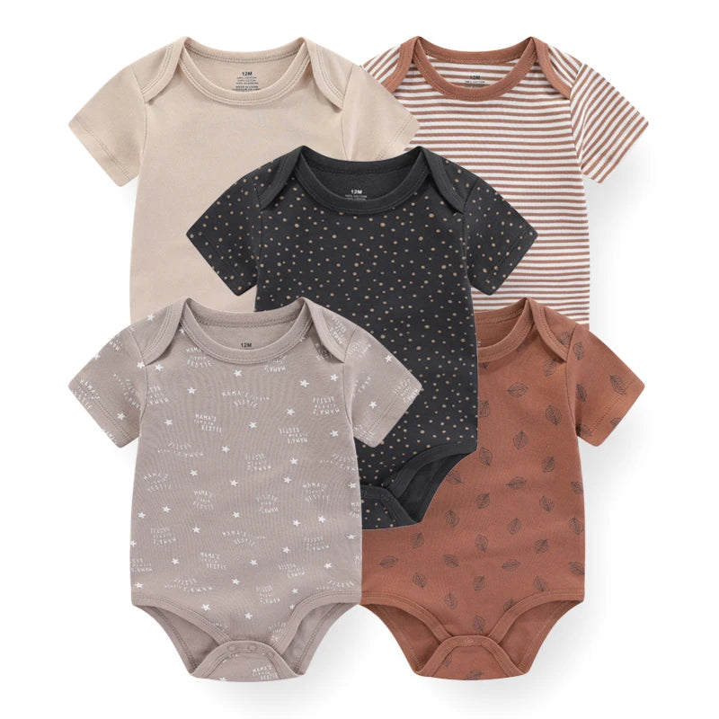 Unisex Solid Color 5Pieces Baby Girl Clothes Cotton Newborn Bodysuits Cartoon Print Baby Boy Clothes Set Summer Bebes
