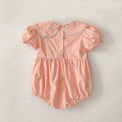 New Summer Newborn Baby Girl Romper 0-24M Baby Girl Clothing Cotton Pink Embroidered Flowers Cotton Toddler Baby Girls Jumpsuit