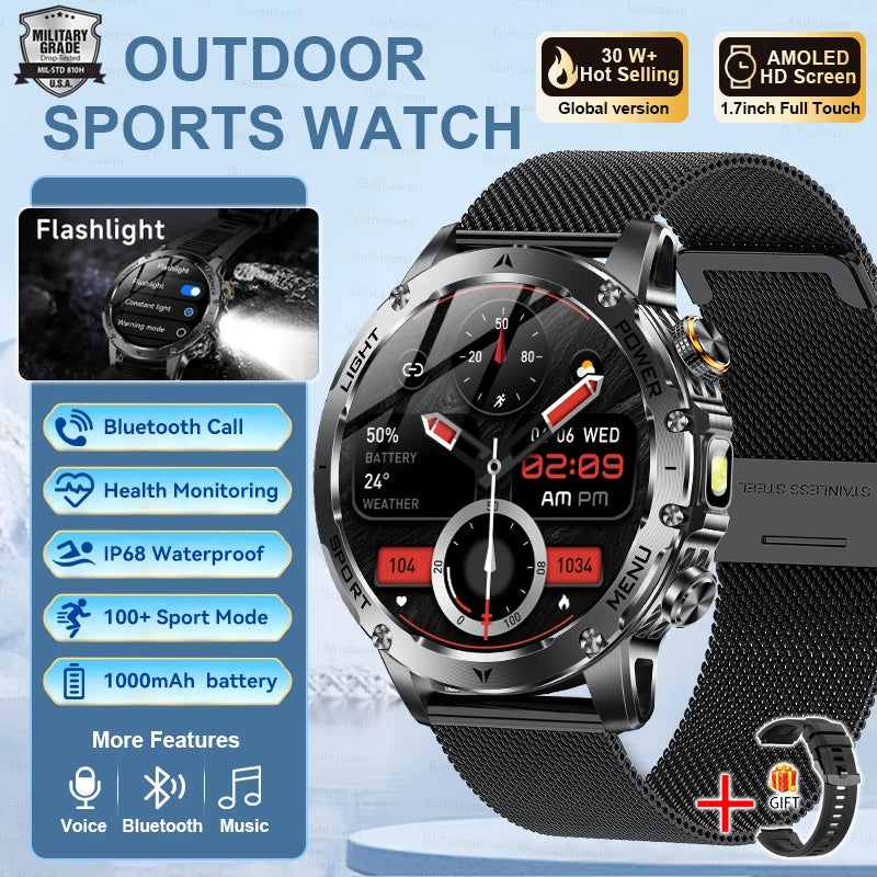 NEW T-REX3 ULTRA 1000mAh Battery Smart Watches 5ATM Waterproof Tactics 100+Sports Flashlight Heart Rate Smart Watch 2025 For Man