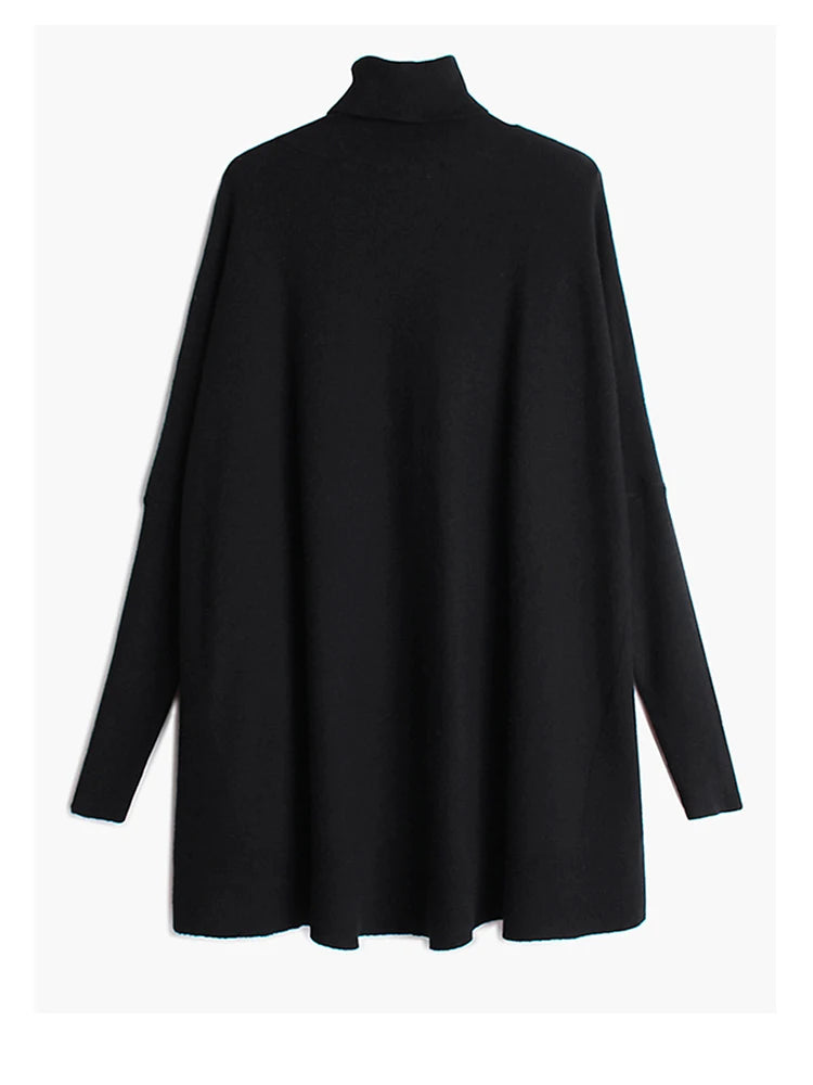 [EAM] Big Size Knitting Sweater Loose Fit  Turtleneck Long Sleeve Women Pullovers New Fashion Tide Spring Autumn 2025 19A-a43