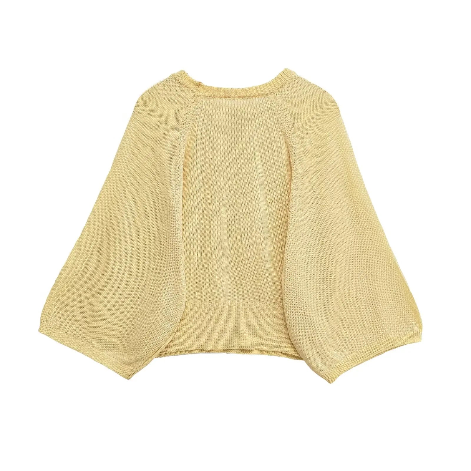 MYST&ZA2025 new summer women's casual fashion trendy round neck wide sleeve comfortable knitted sweater top