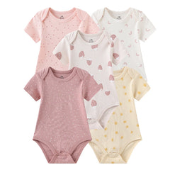 Unisex Solid Color 5Pieces Baby Girl Clothes Cotton Newborn Bodysuits Cartoon Print Baby Boy Clothes Set Summer Bebes