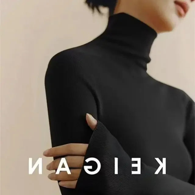 2025 Korean Style Turtleneck Long Sleeve Pullover Fashion Soft Warm Basic Sweater Women's Autumn Winter Slim Solid Knitwear Tops
