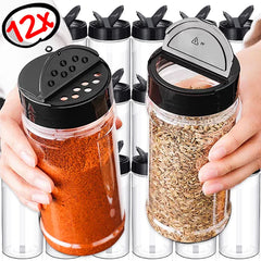 1/12x Plastic Spice Jars with Shaker Lids Transparent Safety Plastic Bottles for Home Kitchen Storing Spices Seasoning Powders