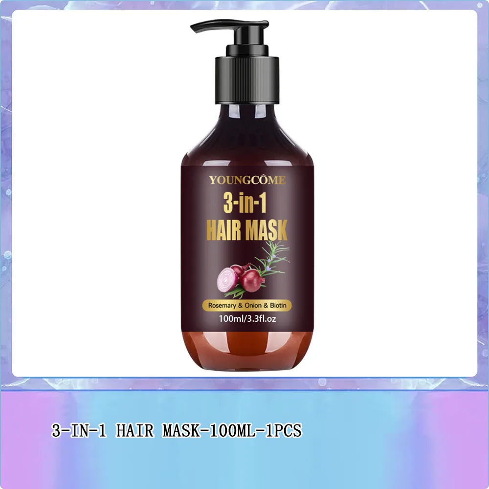 Organic Hair Mask with Rosemary, Onion Biotin 3-in-1 Natural Treatment Nourish Reduce Hair Loss Anti-Breakage Hair Products100ml