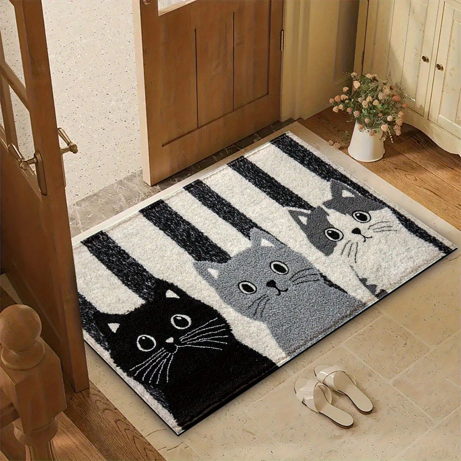 VIKAMA Striped Cartoon Cat Carpet Soft Doormat Waterproof Floor Mat Rug For Bedroom Carpet For Live Room Outdoor Carpet Home Dec